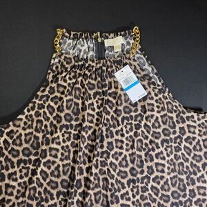 Michael Michael Kors Leopard Print Halter Dress Gold Chain XL QT381D5AQX NWT